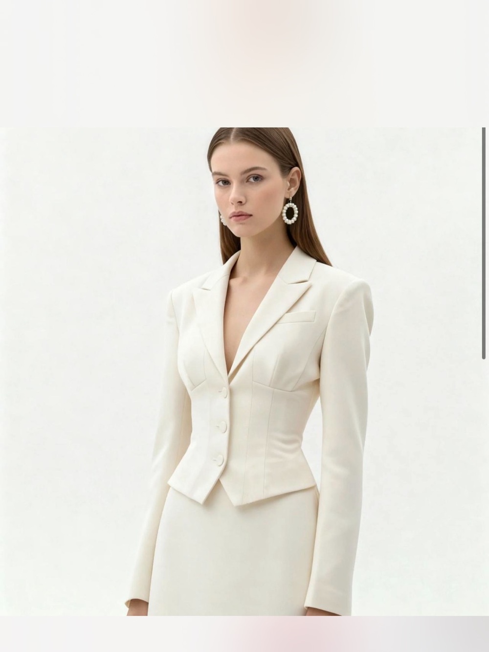 JW Pei Cream Tailored Fitted Blazer